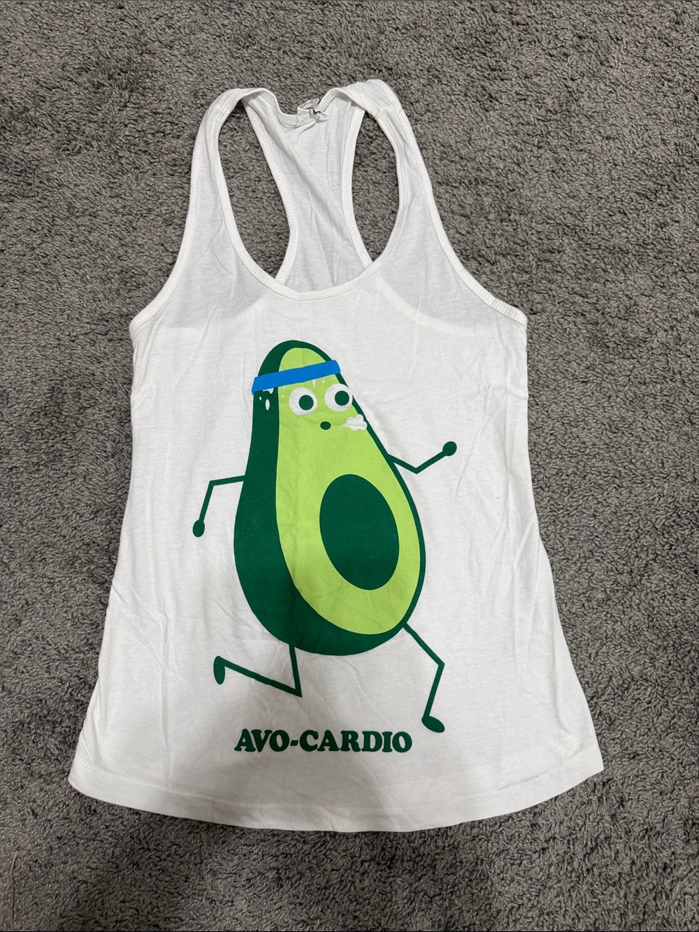 Avo-Cardio White Graphic Tank with Running Avocado